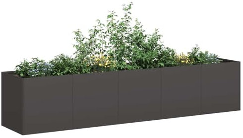 Homgoday Jardinera de Acero Laminado en frío Negro 200x40x40 cm Huerto Urbano de Jardinera Exterior de Acero para Cultivos Plantas Medicina Herbaria Flores para Terraza Jardín
