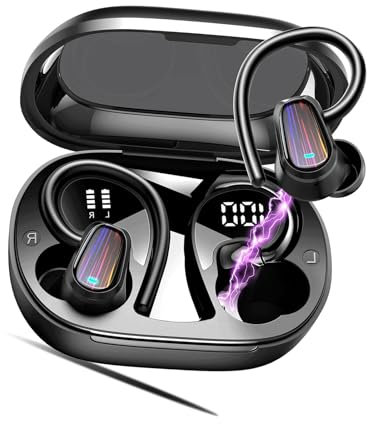 OYIB Bluetooth Kopfhörer Sport, 50 Std Kopfhörer Kabellos Bluetooth 5.4 mit HD Mic, 2025 Kopfhörer In Ear HiFi Stereo, Dual LED-Anzeige, IPX7 Wasserdicht Ohrhörer mit Ohrhaken für Arbeit Studium Sport