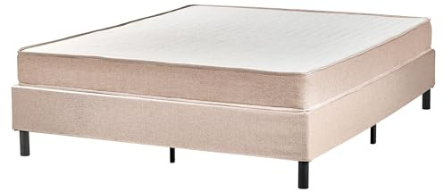 Beliani Bett ohne Kopfteil Stoff beige 160x200 cm mit Taschenfederkernmatratze Countess