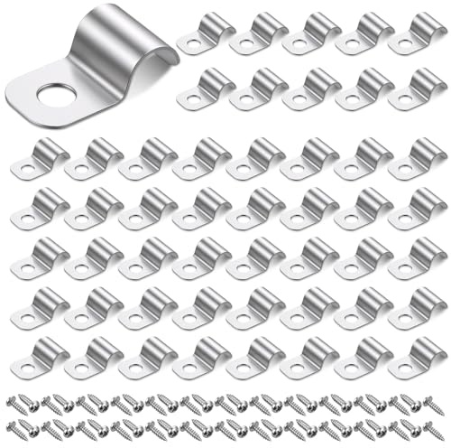 TIESOME 50 abrazaderas de cable para atornillar, abrazaderas de cable con 50 tornillos de acero inoxidable, soporte para cables, diámetro de 7-8 mm, abrazaderas de tubo de un solo orificio