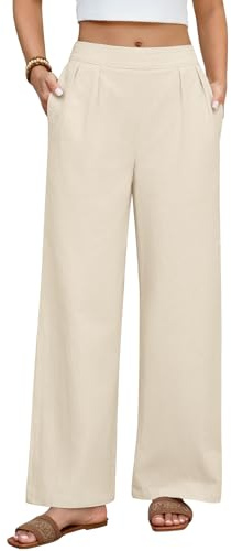 heekpek Pantalon Ete Femme Leger Coton Pantalons Elastique Haute Taille Ample Pantalon Detente avec Poches, Abricot, L