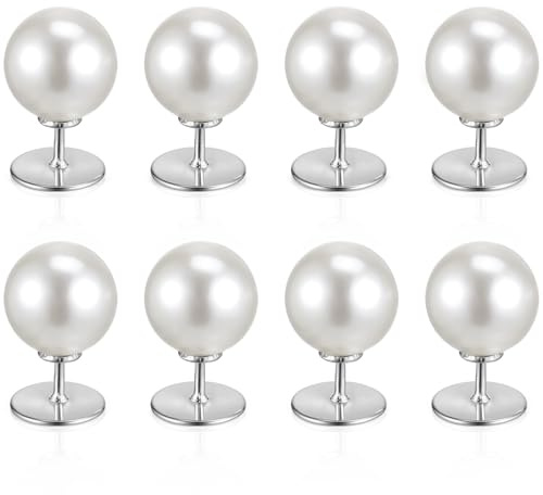 Healvian Lot de 8 Épingles à Nourrice Boutons en Perles Artificielles Blanches 12 MM Longues Aiguilles Broches Décoratives pour Vêtements Féminins Fixation Anti-Décoloration pour Robe
