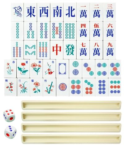 Hailerio Set Gioco Mahjong | Gioco Familiare Portatile Tradizionale Mah Jong - Mini Set Classico Mahjong,Per Donne Uomini Principianti Riunioni Famiglia Feste Outdoor Campeggio Piscina Golf Montagna