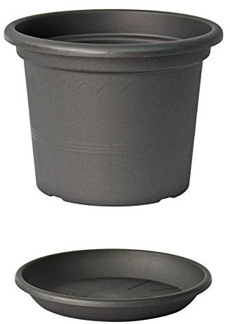 Euro3plast Geo Blumentopf mit Untersetzer 12 Größen und 9 Farben zur Wahl (35 cm, Anthrazit)