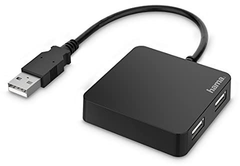 Hama Hub con 4 porte USB (4x USB-A 2.0, 480 Mbps, alimentazione USB, cavo 0,15 m, 5,6 x 5,6 x 1,3 cm) nero