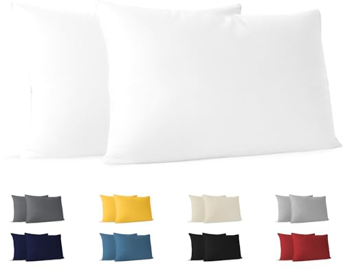 Dreamzie Kissenbezug 50x80 (Set mit 2) - 100% Jersey Baumwolle 150 g/qm Kissenbezüge -Weiß - Für Kopfkissenbezug 50x80 - Kissenhülle - Kissenbezug - Resistent und Hypoallergen