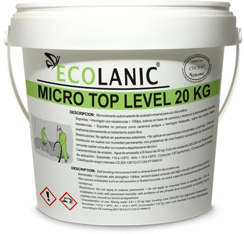 MICROLANIC - MICROCEMENTO Autonivelante decorativo | Monocomponente en polvo de extrema dureza superficial | MICRO TOP Level 1 | Apto para interiores y exteriores | 20 Kg