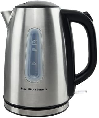 Hamilton Beach Cordless Electric Kettle, 1.7L Fast Boil Kettle, Brushed Stainless Steel, 3kW Rapid Boil, Auto Shut-Off, Boil Dry Protection, 360° Base – HB01402B