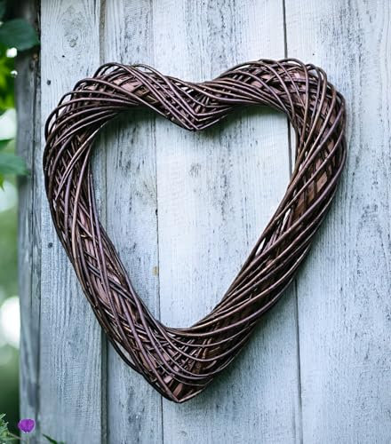 Dekoleidenschaft Grand cœur décoratif en osier naturel, 55 x 60 cm, couronne de porte, murale, balcon, jardin, mariage, personnalisable, sans décoration