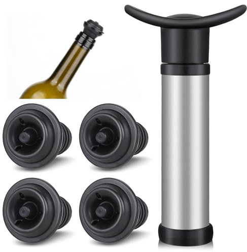 Wein Vakuumpumpe 5 Stück Weinpumpe Vakuum Vakuum Stopfen Vakuumpumpe für Wein, Weinverschluss Vakuum Wiederverwendbare zum Frischhalten von Wein Wine Saver Pump (Schwarz)