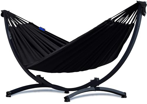 Hamaca Potenza con estructura I Marco estable 200kg - 250cm para balcón I Hamaca 200x120cm I Interior y exterior, jardín, piscina, terraza, acero (Estructura básica grafito, negro)