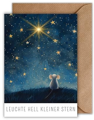 WBdesignz Verträumte Sternenkind Karte mit Umschlag - einfühlsame Karte bei Verlust eines Kindes oder Sternenkinds – liebevolle Erinnerungskarte mit Sternenhimmel & Maus (DIN A6)