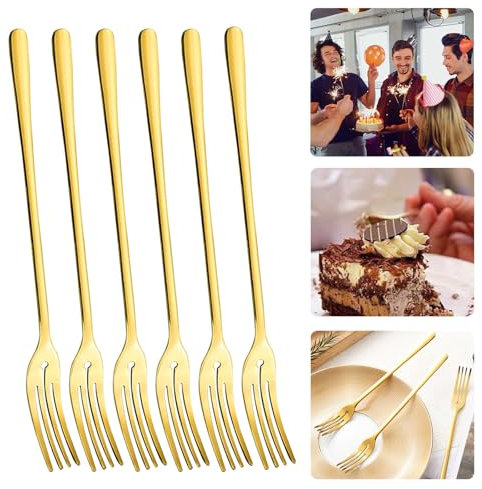 Forchette per torte, forchette da frutta, forchetta da dolce, piccole forchette da dessert, fork, forchette da tavola, in acciaio inox, 6 pezzi, dorate