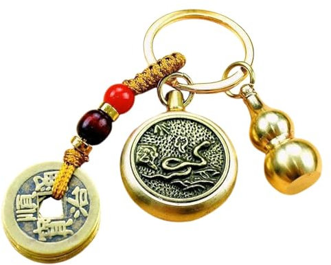 Dirfuny Gourd Keychain - Fengshui Money Gourd Keychain - Feng Shui Gourd Keyring, Brass Gourd, Lucky Coin, Bring Good Luck and Wealth, Chinese Style Decorative Pendant