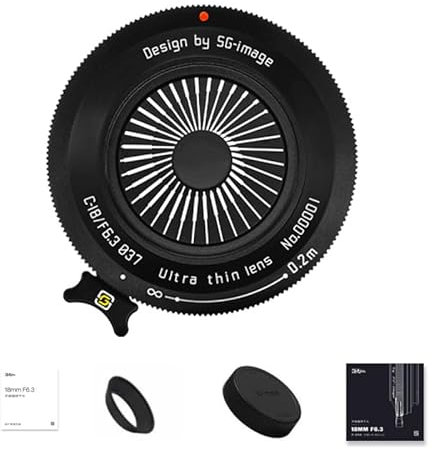 SGimage 18mm F6.3 Camera Lens, Ultra-Thin Pancake Lens for E-Mount, Light 76g, Manual Focusing Wide Angle, Fixed Focal Length, with Metal Housing, Black