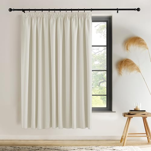 PONY DANCE Blackout Room Divider Curtain, Light Beige, W118 x L69 Inch
