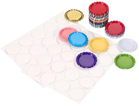 PATIKIL 40 Set Bottle Caps for Crafts, 1 Inch Double Sides Printed Craft Bottle Caps with Clear Resin Epoxy Stickers for DIY Craft Badge Making, Mixed Colors