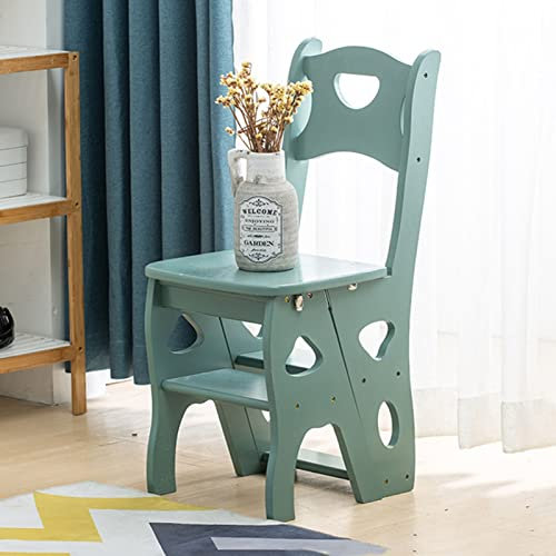 4 Step Folding Library Stairs Wooden Step Ladder Chair - Multi Functional Design with Shoe Bench and Flower Rack - Ideal for Home, Kitchen, Library