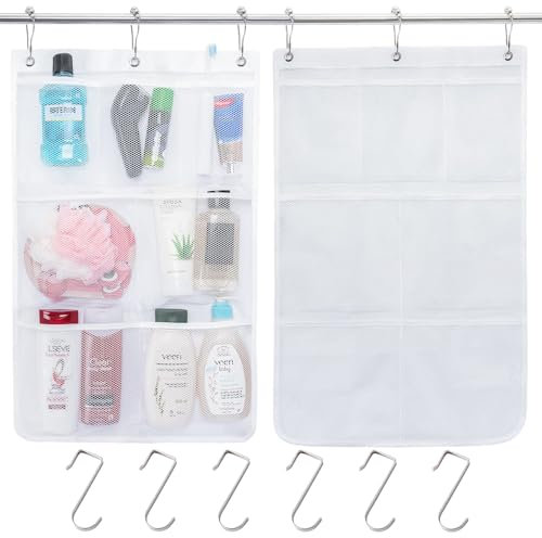 ExcellaElite Hanging Storage Organiser 2 PCS Over Door Organiser with 7 Mesh Pockets, Hanging Storage Pockets for Closet with 6 Hooks for Wardrobe,Bedroom Toys Clothes Shoes