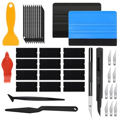 40pcs Kit di Attrezzi di Installazione di Pellicole per Vetri per Auto con spatola in Feltro Coltelli Multiuso Kit di Avvolgimento in Vinile per Installazione Pellicola per Vetri Auto Cellulare DIY