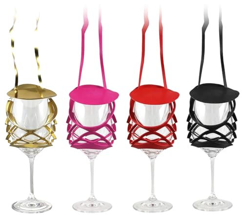 IKOPFLN 4 Pezzi Cuoio Portabicchiere da Vino al Collo,porta bicchieri da vino,Porta Bicchieri Sospesi, Porta Calici,Multicolore, per feste, matrimoni, compleanni, feste
