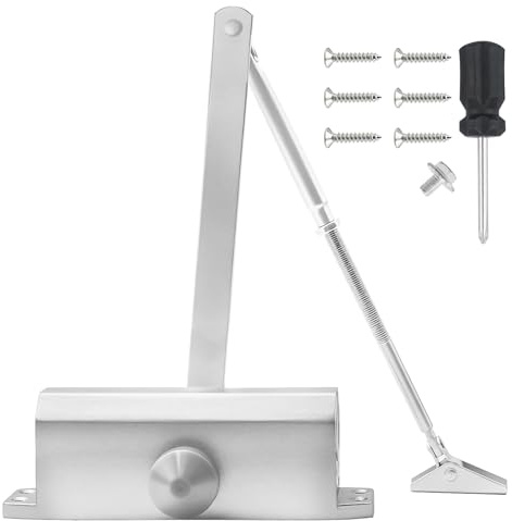 COEWUR Chiudiporta Automatico Idraulico Grande Chiudi Porta Automatico Regolabile Chiudiporta per Porte Commerciale e Privata Peso della Porta 60-85KG Larghezza entro 1200MM (Argento)