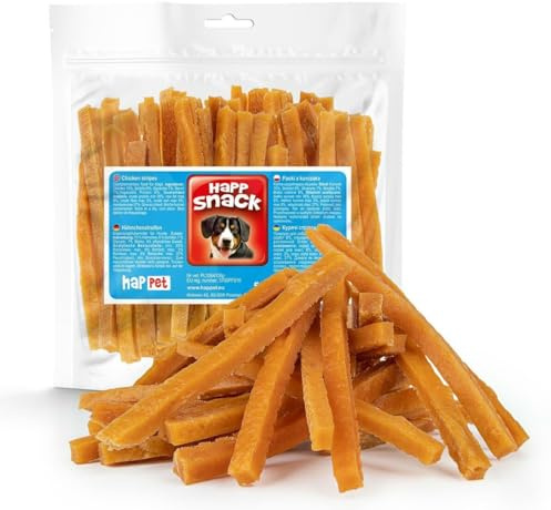 HAPPET Friandises pour chiens - Bandes de poulet à la viande - Friandises naturelles riches en protéines pour chiens - Récompense d'entraînement saine et savoureuse, anneau de dentition pour chiens de