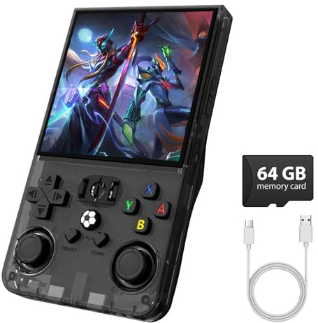 R36MAX Retro Gaming Console, Retro Handheld Games Console with 64GB TF Card, Portable Hand Held Open Source Linux System, 4.0 inch IPS HD Screen Video Game Consoles, 4000mAh Battery (Black)