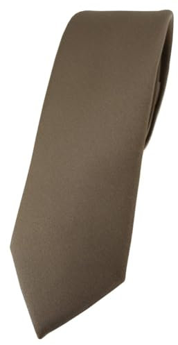 TigerTie Herren Krawatte – schmale 5,5 cm Krawatte in graubraun einfarbigem Design, ideal für Geschäftstermine, festliche Anlässe und die Freizeit