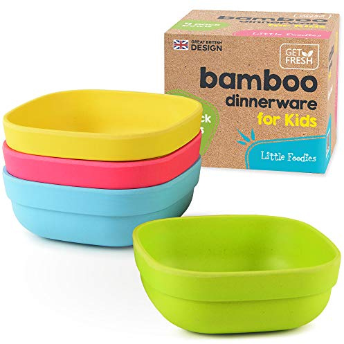 GET FRESH Bamboo Kids Bowls 4 pack set - Stackable BPA Free Dinnerware for Children - Dishwasher safe Bamboo Kids Bowls Set