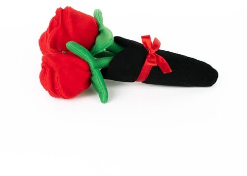ZippyPaws - Stuffed Squeaker Dog Toy, Valentine's Day Bouquet of Red Roses