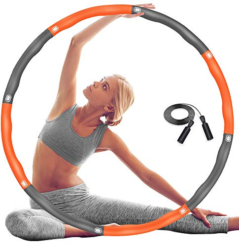 DUTISON Hula Hoop Reifen Erwachsene, Fitness Reifen Übung Gewichteter Massage Hoops mit Schaumstoff Einstellbar, 6-8 Knotens Segmente Abnehmbare Größenverstellbare Design für Anfänger - mit Springseil