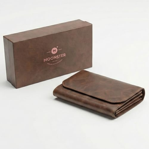moonster Leather Wallets for Women 8x4 inch Handmade Womens Leather Wallet Brown - Genuine Leather Wallet Women -Ladies Wallets Leather - Women's Wallets - Multi Compartment RFID Wallet for Women