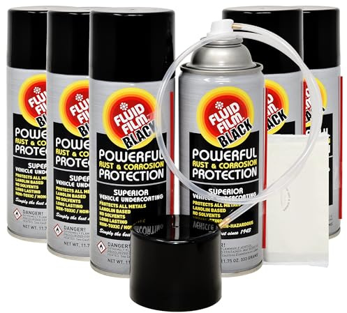 Fluid Film 11.75 Oz Undercoating Protection Aerosol Spray Can Black 6 Pack, Rust Inhibitor and Prevention, Anti Corrosion and Lubricant, Spray Can Extension Wand