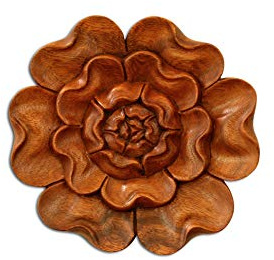 G6 Collection 12' Wooden Hand Carved Wall Art Relief Panel Handcrafted Wall Plaque Gift Decorative Home Decor Accent Handmade Wood Decoration Rustic Artwork Floral (12 Lotus Flower)