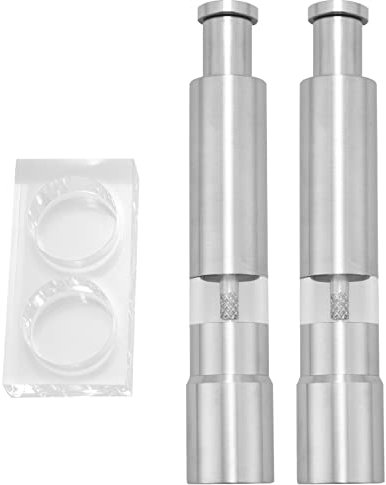 Hacbop Salt and Pepper Grinder Set of 2, Pepper Mills Stainless Steel Salt & Pepper Shakers Push-Button Manual Glass Salt and Pepper Set