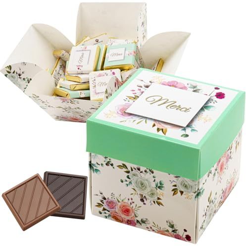 Coffret de Chocolats - Boîte de 40 Carrés de Chocolat Individuels à Offrir Pour Dire Merci - Chocolats au Lait et Noir - 100% Pur Beurre de Cacao - Fabriqué en France - 200 Gr