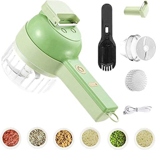 Set affettaverdure elettrico portatile 4 in 1 | Tritaverdure elettrico portatile senza fili | Affettatrice per alimenti vegetariani per aglio, peperoncino, cipolla, sedano, zenzero, carne