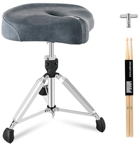 ROWELL Drum Throne Heavy Duty Drum Throne Seat Air Guide Hole Drum Stool Motorcycle Style Thrones Height Adjustable Drum Chair for Adult,Tall People Refreshing and Breathable Drum Seat,Texture Blue