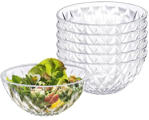Wieat Salads Bowls, 6 Pcs Medium Diamond Serving Bowls, Dipping Bowls, Serving Dishes, Cooking Round Clear Glass Bowl for Snack, Spices, Dipping, Jam, Creams, Salads, Dessert, Rice