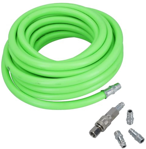AB Tools 10 meter mjukt gummi Hi-Vis luftkompressor slang + Euro snabbfrigörande beslag