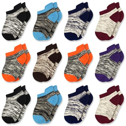 GENTABY Kids Trainer Socks, 12 Pair Boys Low Cut Sneaker Socks 1-14 Years | Boys Girls Cotton Ankle Socks, Toddler Sports Colorful Socks
