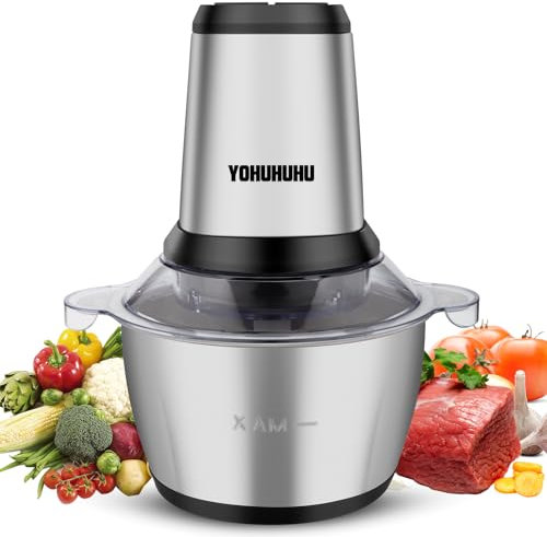 YOHUHUHU Mini Food Processor 2L 500W Meat Grinder 2 Speed Food Chopper 4 Durable Sharp Blades Stainless Steel Bowl For Meat Vegetables Fruits Nuts Salad Sauces ﻿