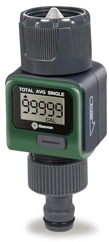 Geevon Digitaler Wasserzähler, Durchflussmesser Wasser Wassermengenzähler mit Messing-Einlass-Metallgewinde, Schlauchwasserzähler für Gartenbewässerung im Freien, hohe Genauigkeit & IPX6 wasserdicht