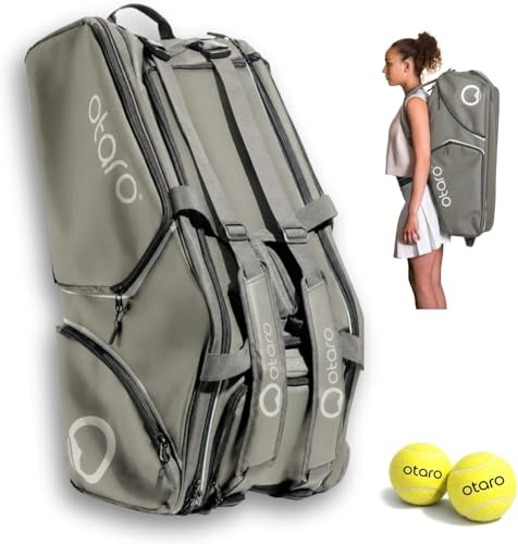 Otaro Borsa tennis 82L | Borsone tennis per 4 racchette | Con scomparto isolato, scomparto per scarpe, scomparto termico e scomparto per laptop | Sistema trasporto 3 in 1 | Zaino tennis idrorepellente