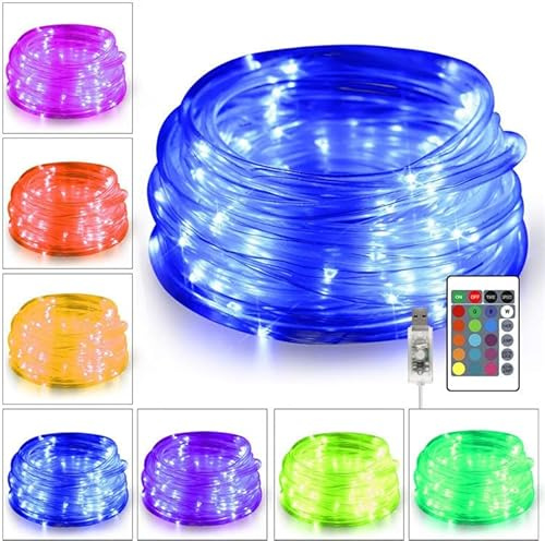 SHANJIA Guirnalda Manguera, 16 colores impermeable Guirnalda Luces USB,Cadena de Luces Decoración Exterior Interior Lámpara de cuerda decorativa navideña (12 metros / 39 pies 120led)