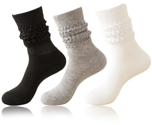 BDSHUNBF 3 Paires Chaussettes Hautes Femme, Montantes Filles Souples et Longues, Empilées Tricotées pour Bottes D'hiver