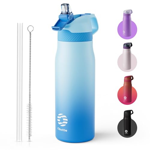 Fjbottle Gourde Isotherme en Acier Inoxydable Bouteille d'eau avec Paille pour le Sport et les Voyages, Anti-fuite, sans BPA, 550/710 ml