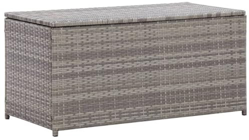 Homgoday Scatola portaoggetti da giardino in resina intrecciata 100 x 50 x 50 cm grigio, cassapanca per cuscini da esterno, cassetta di attrezzi da giardino, scatola di immagazzinaggio per balcone,