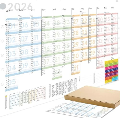 weekview XL Jahresplaner Colour 2026 Wandkalender mit Wochenstruktur farbig (A1) GEFALTET. Querformat - Wandplaner, Jahreskalender, Plakatkalender